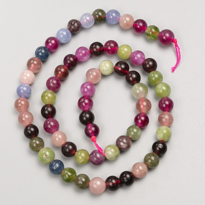 Tourmaline Beads — Smooth Round Balls on Thread, 6mm Diameter +/-, 38cm Length +/-