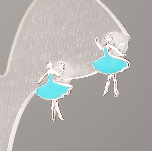 Xuping Stud Earrings with Blue Enamel on Silver-Tone Metal, 15x11 mm