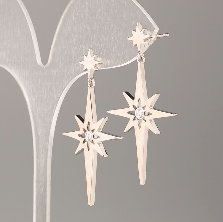 Xuping Star Earrings with White Stones, 22mm Diameter, 4.5 cm Length, Rhodium-plated