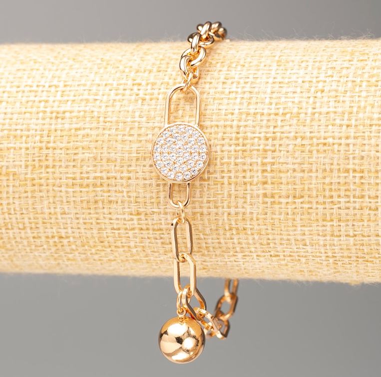 Xuping 18K Gold Plating Bracelet, L 20 cm, thickness 6 mm ±, thickness 5 mm ± with White Rhinestones