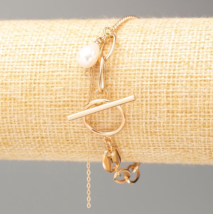 Xuping Bracelet, 18K Gold Plating, Length 18 cm, Thickness 6 mm +-, 2 mm +- with Pearl