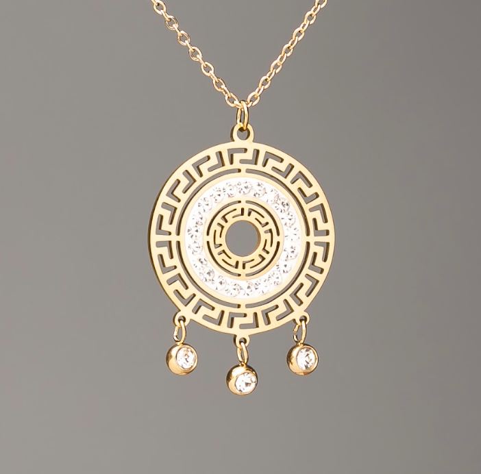 Xuping Chain with Lemon-Tone Gold Plating and Pendant 32x23 mm ± (with White Crystals), Length 41-45 cm ±, Thickness 1.5 mm ±