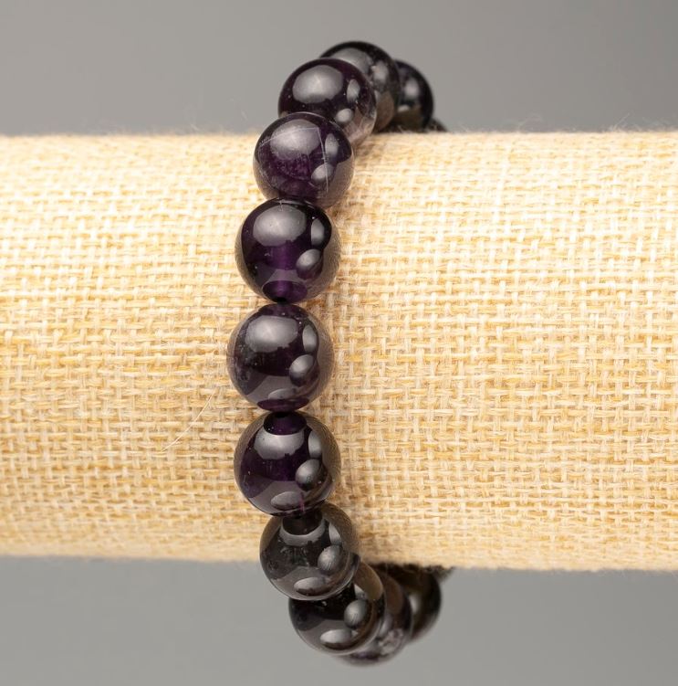 Bracelet made from natural amethyst, 12 mm diameter ± 18 cm circumference ± smooth bead on elastic