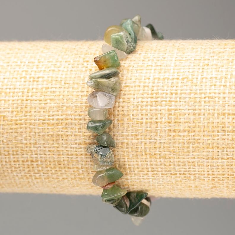 Elastic bracelet made of natural stone, multicolored jasper, chip beads, bead size 13x4–7x3 mm, length 18 cm
