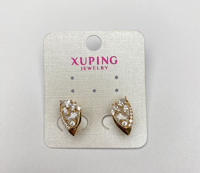 Xuping Earrings 18K Gold-Plated with White Crystals, 16×9 mm