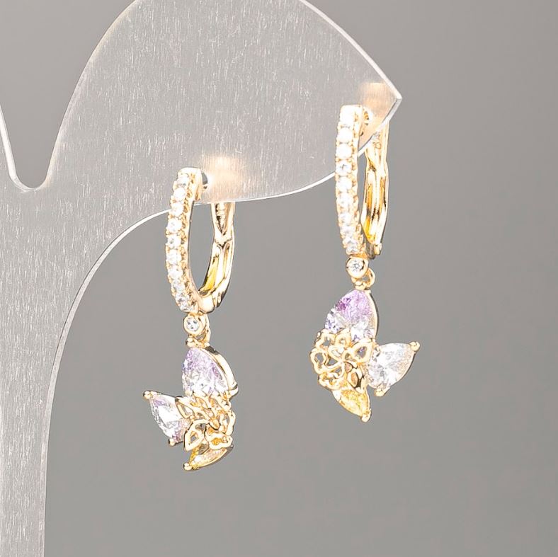 Xuping Earrings with Multicolored Stones 30x10 mm - 18K Gold Plating