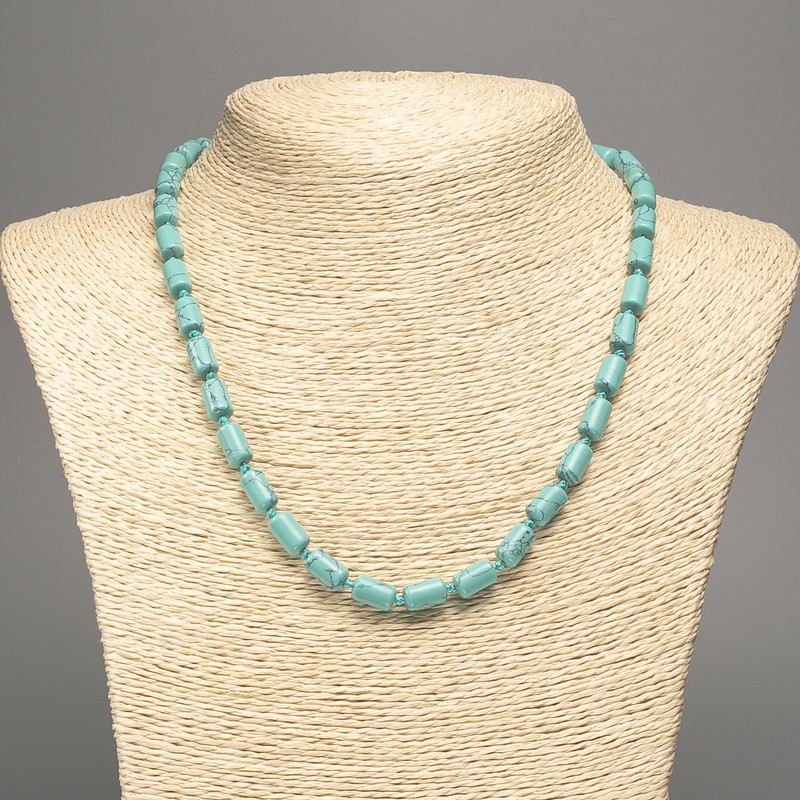 Turquoise necklace with smooth cylinder beads, diameter 10x6 mm ±, length 47 cm ±
