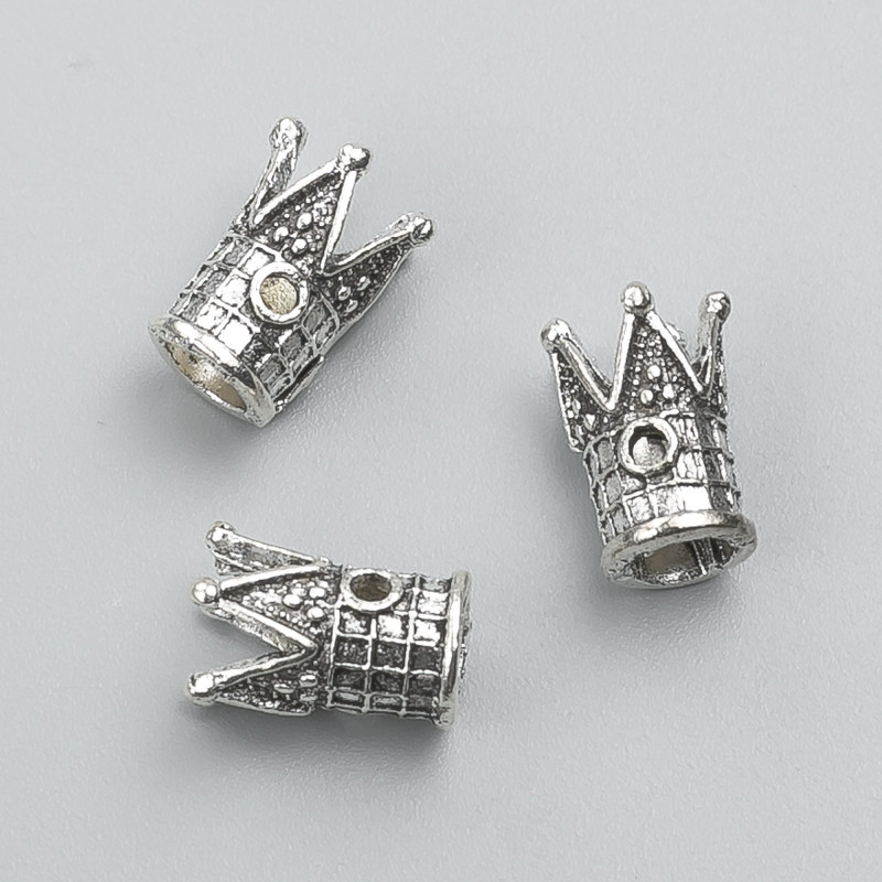 End Cap 'Crown' in Silver Color, 13x8 mm; Pack size: 20 g (±), 17 (±) pcs