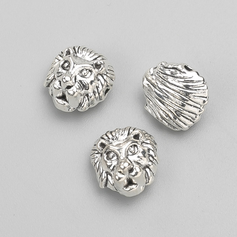 Lion Bead Insert, silver, diameter 12×11×8 mm, 20 g packaging, 9 pcs ±