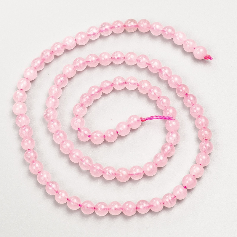 Pink Quartz Beads, Natural Stone, Smooth Round Beads, Diameter 4.5 mm, Length 38 cm on Thread