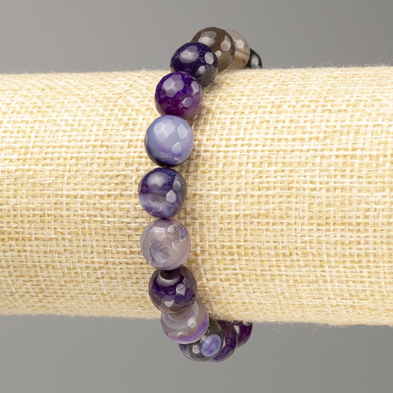Purple Agate Bracelet with Natural Stone, Faceted Bead, 10 mm Diameter, 18 cm Length on Elastic