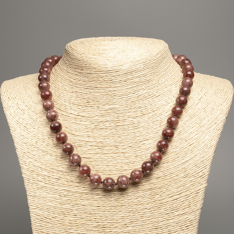 Necklace 'Jasper' with smooth beads, 10 mm diameter, 50 cm length, made of white nephrite (synthetically dyed)