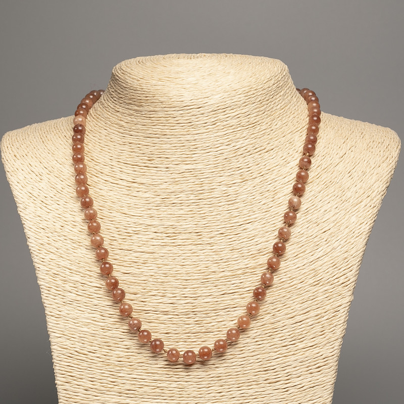 Necklace 'Jasper' Smooth Beads, 6mm Diameter, 50 cm Length, Made of White Nephrite (Synthetic Dyed)