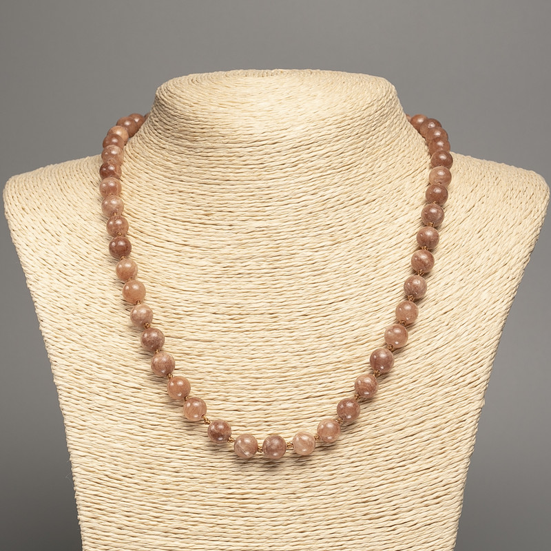 Necklace 'Jasper' with smooth beads, 8 mm diameter, 50 cm length, made of white jade (synthetic dyed)