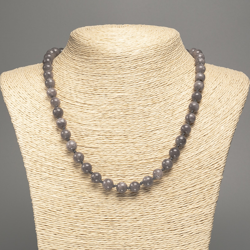 Necklace 'Labradorite' smooth beads, 8 mm diameter ±, length 50 cm ±, made from white nephrite (synthetic dyed)