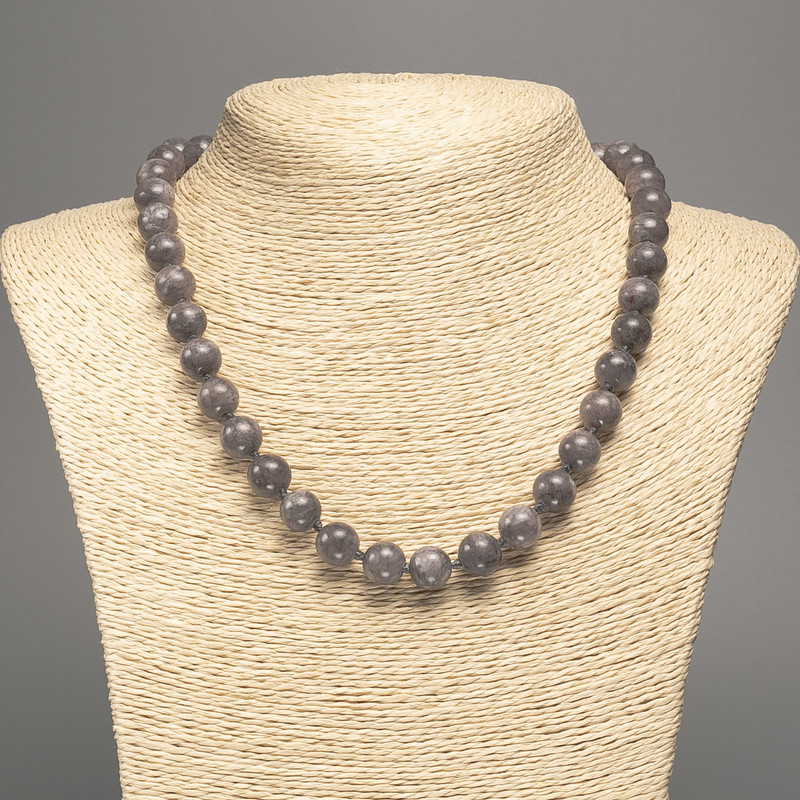 Necklace 'Lavrikite' with Smooth Beads, 10 mm Diameter, 50 cm Length, White Nephrite (Dyed Synthetic)