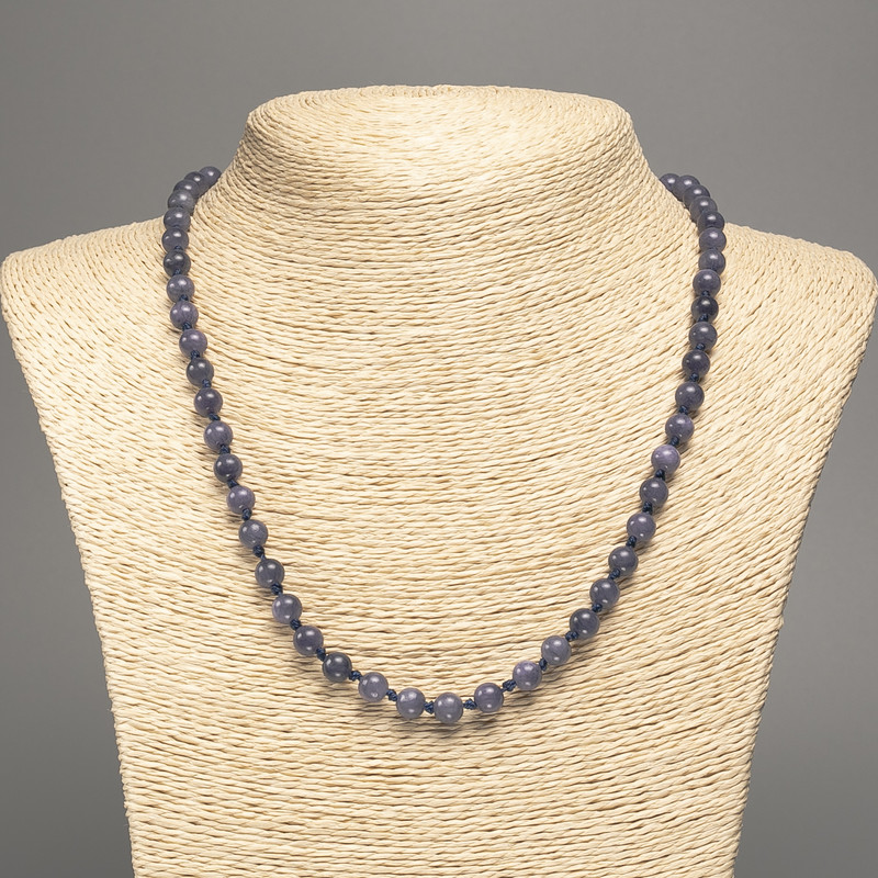 Necklace 'Charoite' with smooth beads, 6 mm diameter, 50 cm long, made of white nephrite (synthetically dyed)