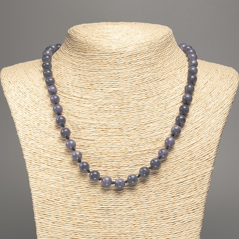Necklace 'Charoite' – smooth beads, 8 mm diameter, approx. 50 cm length, made from white nephrite (synthetic dyed)