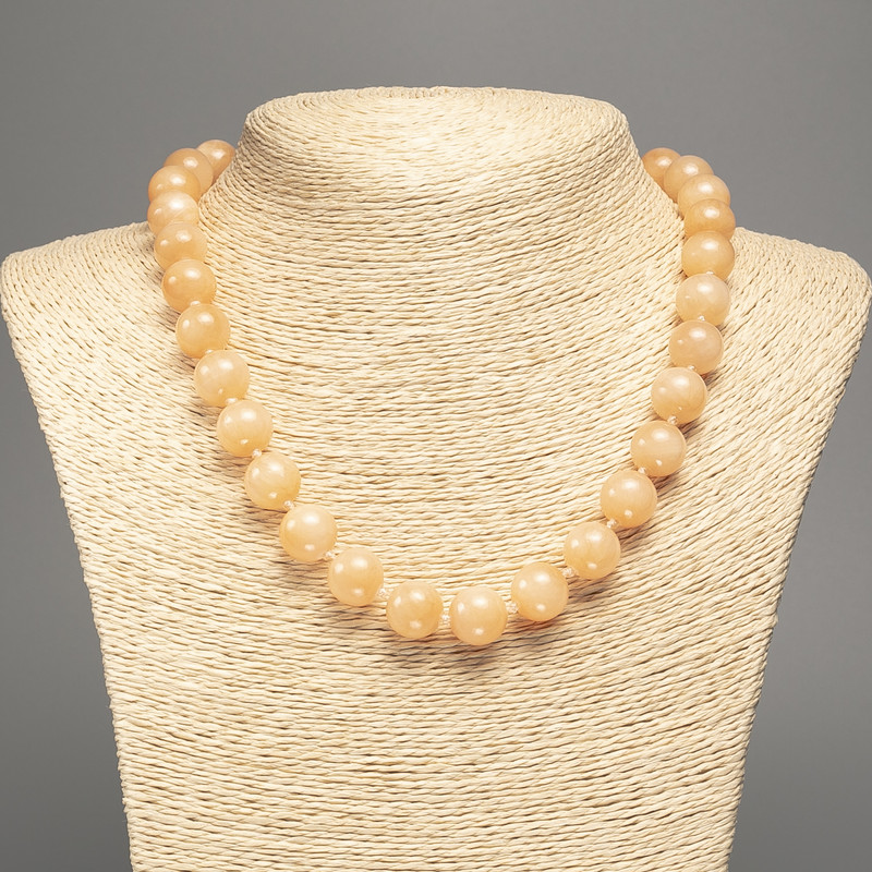 Necklace 'Selenite' with smooth beads, 12 mm diameter, approx. 50 cm long, made of white nephrite (synthetic dyed)
