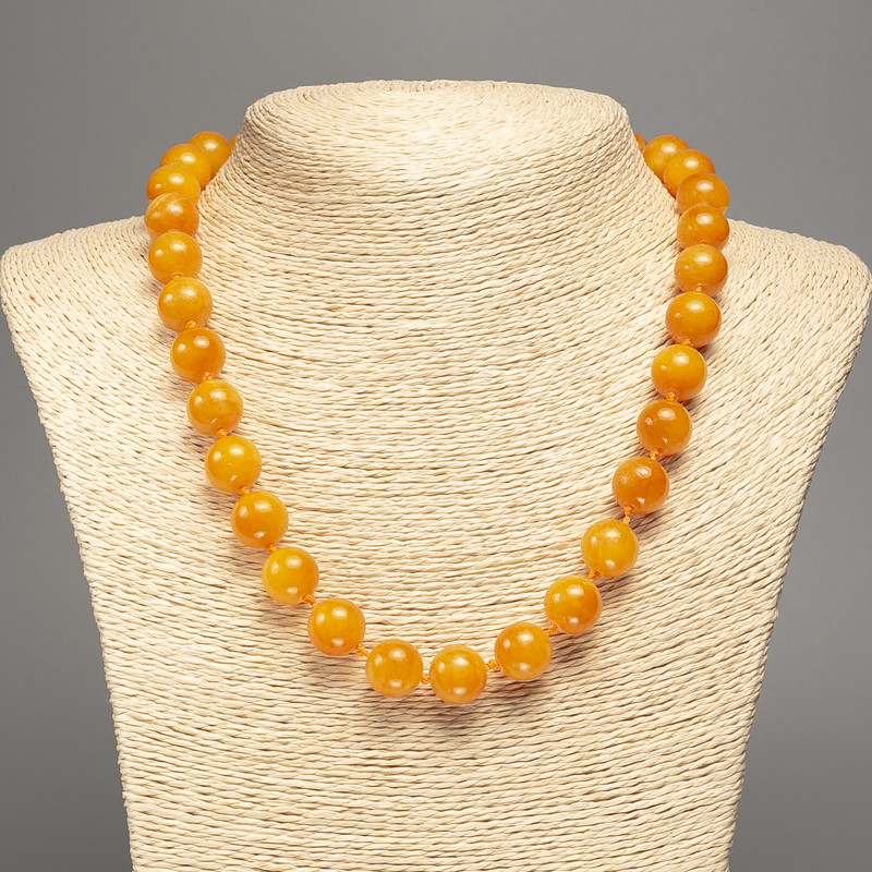 Necklace 'Amber' with smooth beads, 12 mm diameter, 50 cm long, made of white nephrite (synthetically dyed)