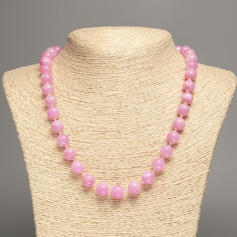 Necklace 'Pink Quartz' Smooth Beads, 10 mm diameter, 50 cm length, made of synthetic dyed white nephrite