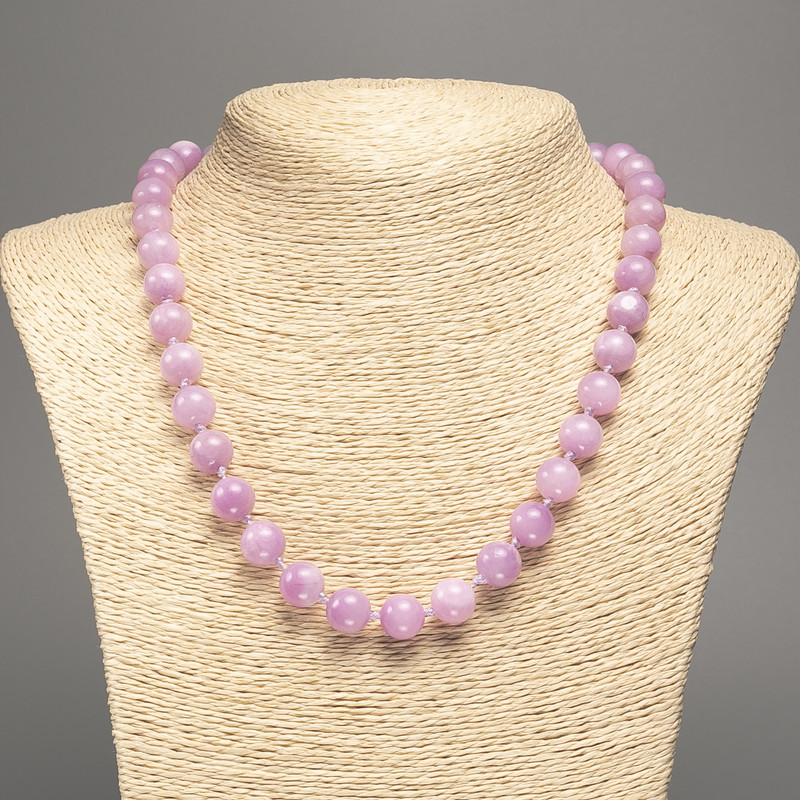 Lilac 'Kunzite' Necklace with smooth beads, 10 mm diameter, approx. 50 cm length, made of synthetic dyed white nephrite