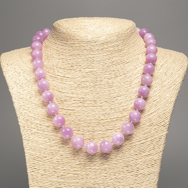 Purple Kunzite Necklace with Smooth Round Beads, 12 mm Diameter, approx. 50 cm Length, Made from White Jade (Synthetic Dyed)