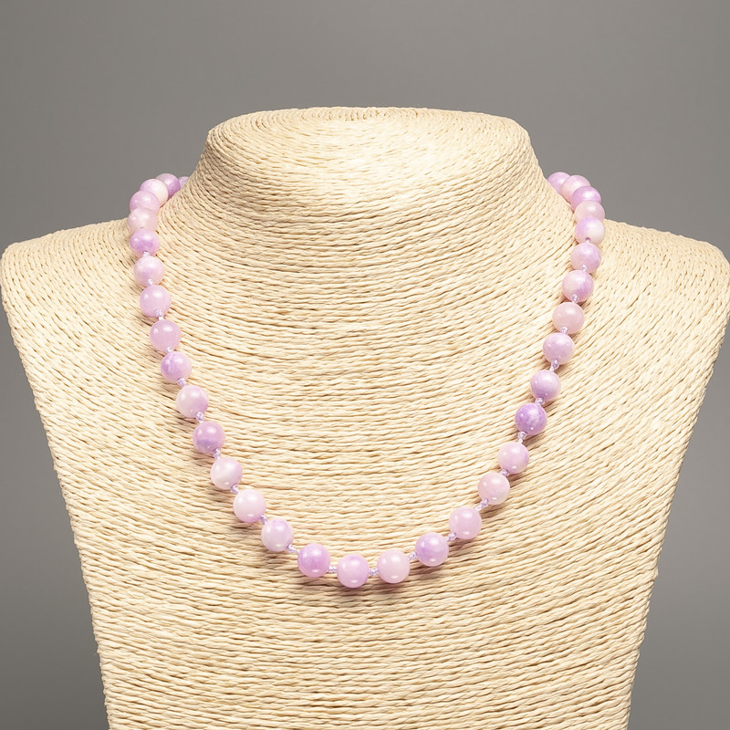 Necklace 'Colors of Summer' White-Lilac Smooth Beads, 8 mm diameter, about 50 cm length, made of white jade (synthetically dyed)