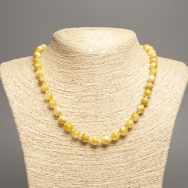 Necklace 'Colors of Summer' white and mustard smooth beads, 8 mm diameter, approx. 50 cm long, made of white nephrite (dyed synthetic)