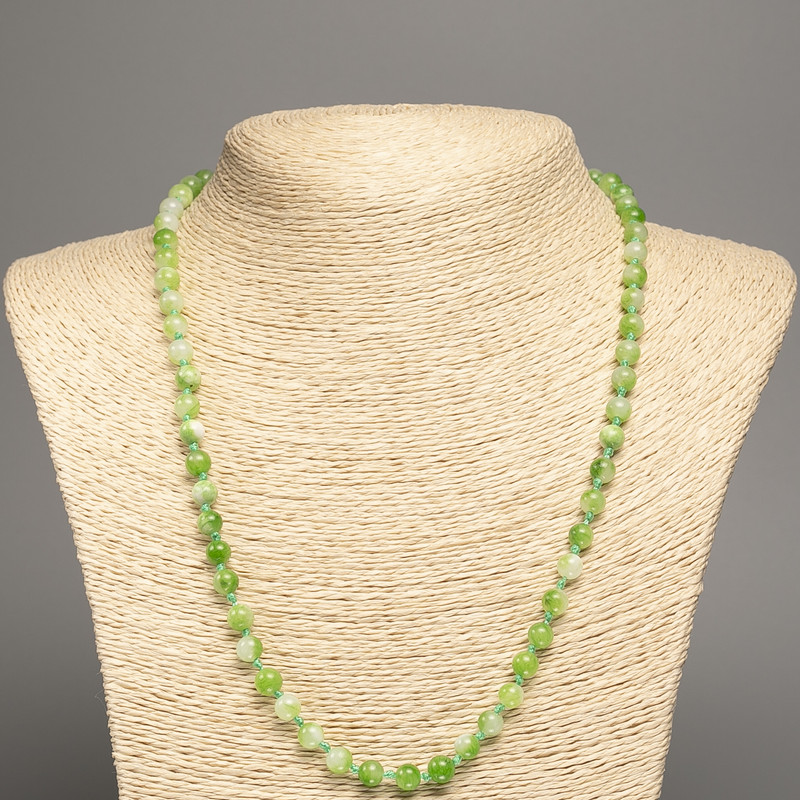 Necklace 'Colors of Summer' white-green smooth beads, 6 mm diameter, 50 cm length, made of white nephrite (synthetically dyed)