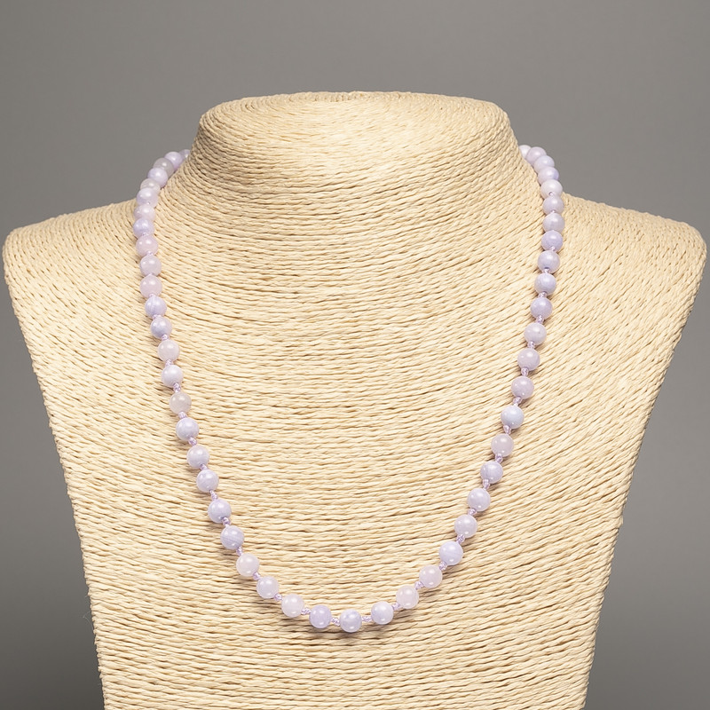 Necklace 'Colors of Summer' lilac smooth beads, 6 mm diameter, 50 cm length, made of white nephrite (synthetic dyed)