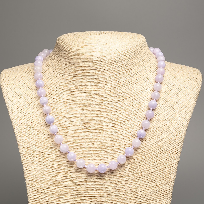 Necklace 'Colors of Summer' Lavender Beads, 8mm Diameter, 50 cm Long, White Nephrite (Synthetic Dyed)