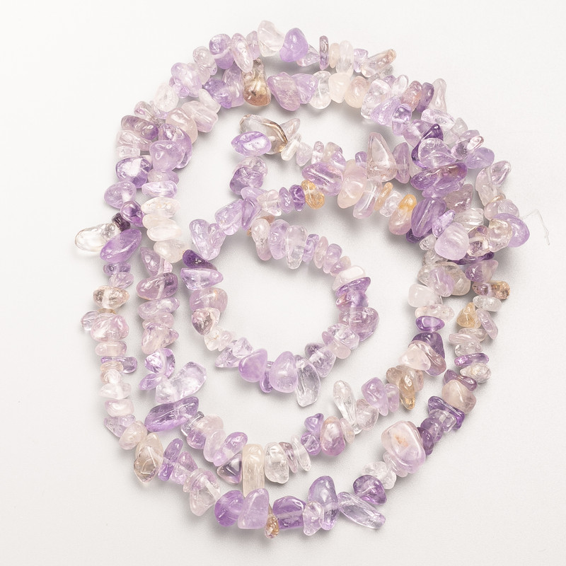 Amethyst Beads — natural stone chips on fishing line, diameter 10x4 mm, length 80 cm