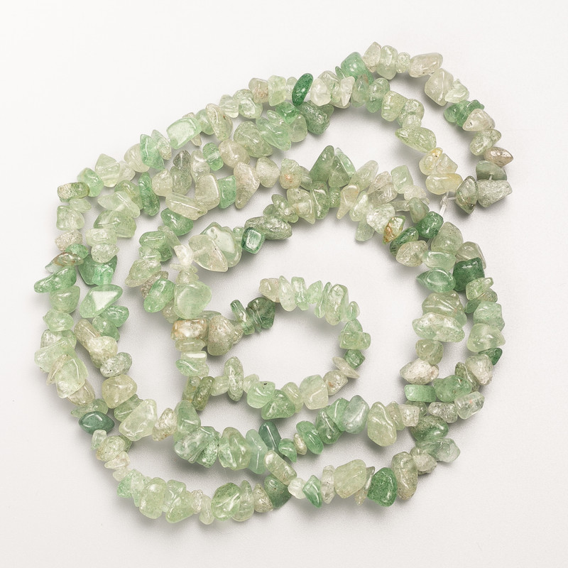 Green Aventurine Beads, natural stone granules on thread, diameter 8x4 mm, length 88 cm