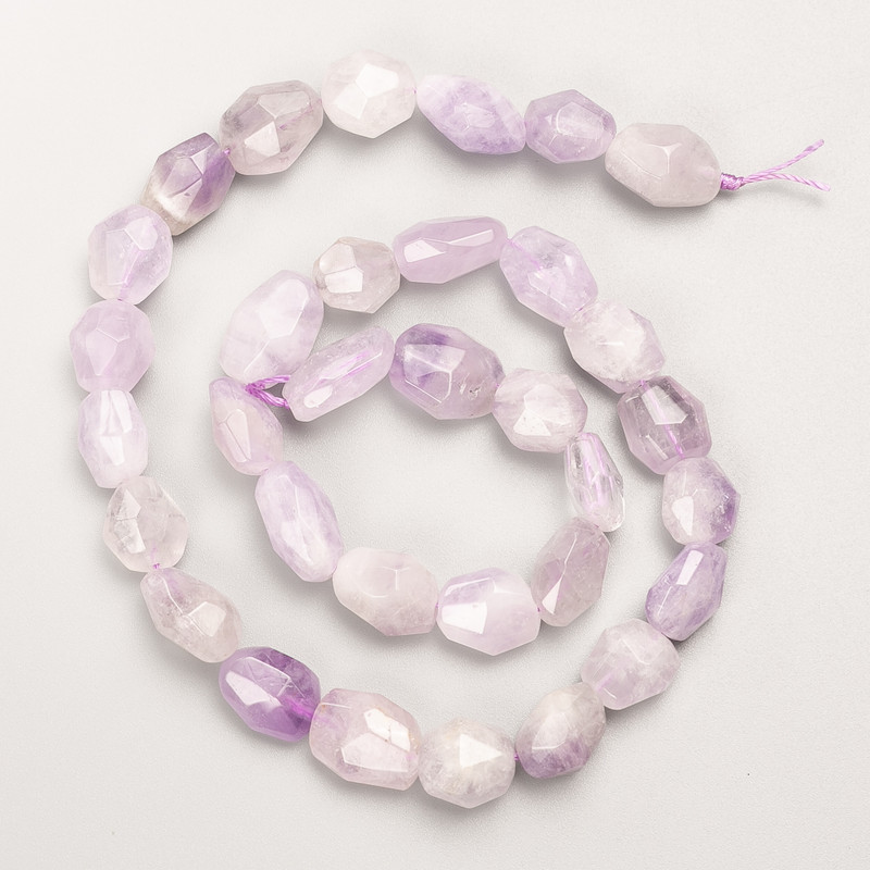 Amethyst Beads, Natural Stone, Faceted on Thread, Diameter 10x12 mm, Length 40 cm