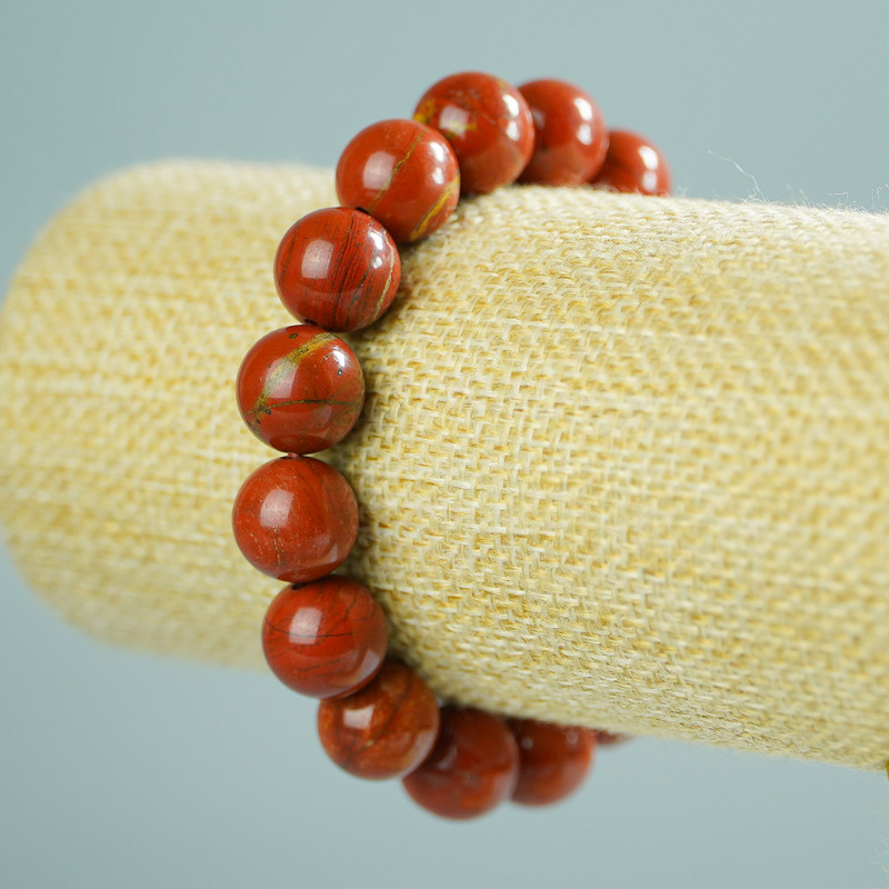 Bracelet with Red Jasper natural stone, smooth bead, diameter 12(±)mm, length 18cm (stretch)