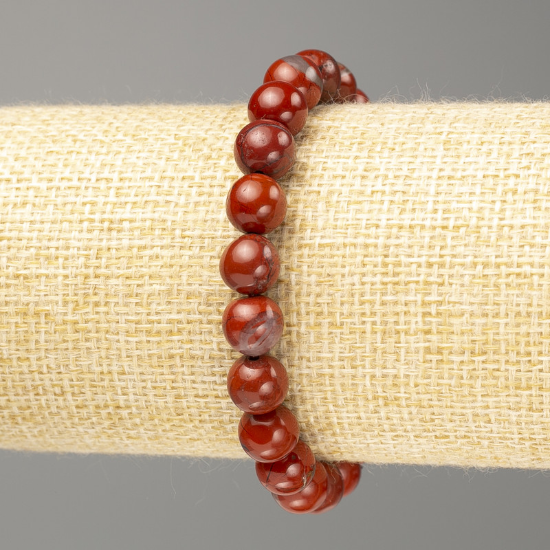 Red Jasper Bracelet, natural stone, smooth beads, diameter 8.5 mm, length 18 cm (stretch)