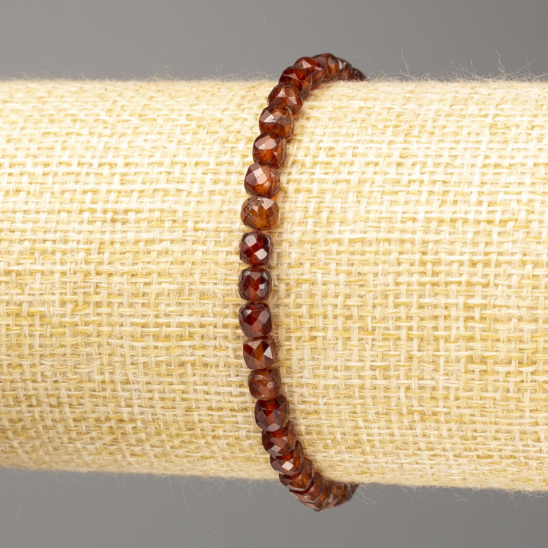 Bracelet Hessonite Garnet, natural stone, faceted cube, 4 mm diameter, 18 cm length (stretch)
