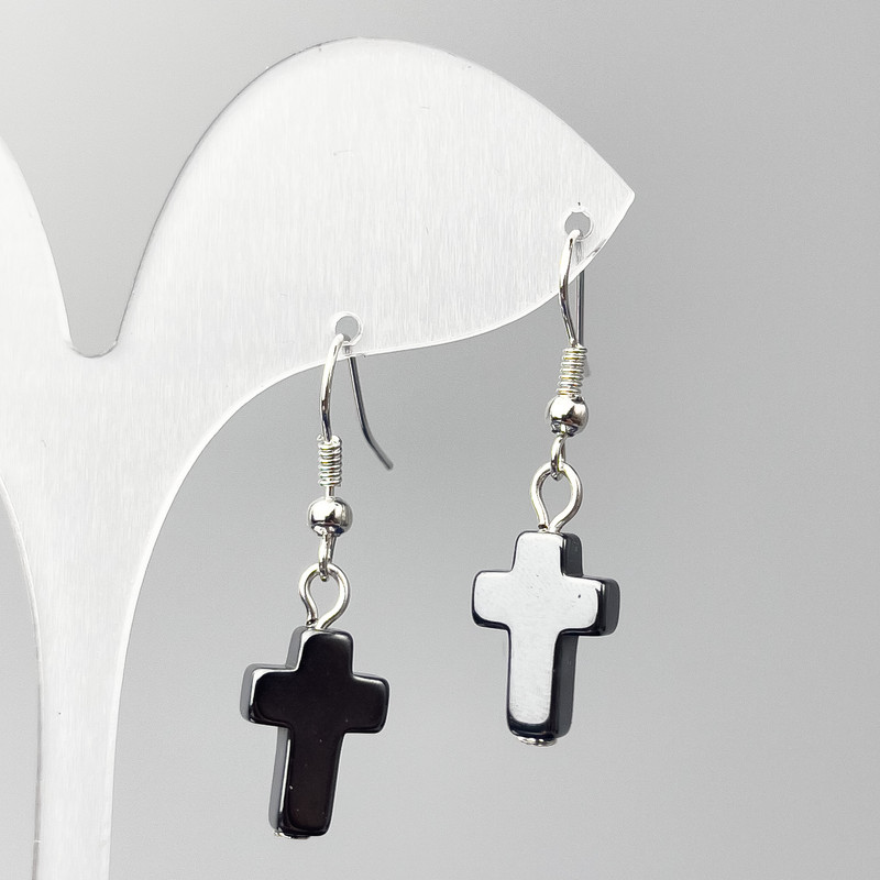 Hematite Cross Earrings, diameter 10x14, 5mm+-, length 36mm