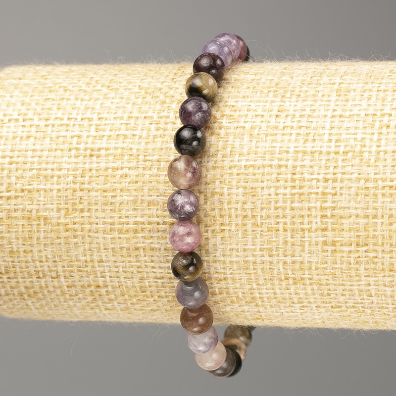 Tourmaline Bracelet with Natural Stone, Smooth Bead, 6 mm Diameter, 18 cm Length (Stretch)