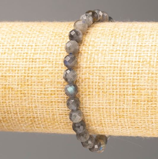Labradorite Bracelet with Natural Stone, Faceted Bead, 6 mm Diameter ±, 18 cm Length (Stretch)