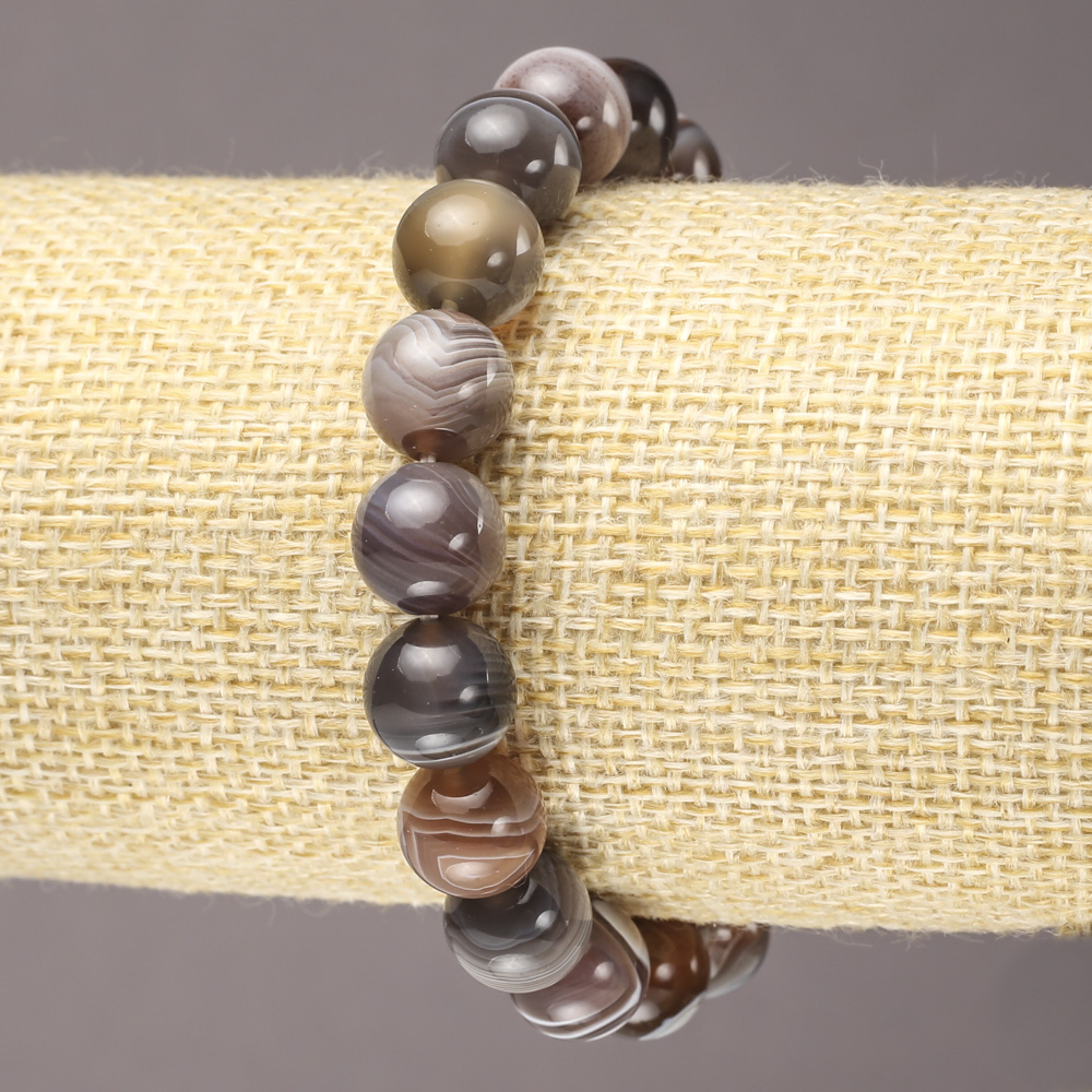 Elastic Botswana Agate Bracelet with Smooth Beads, Diameter About 10 mm