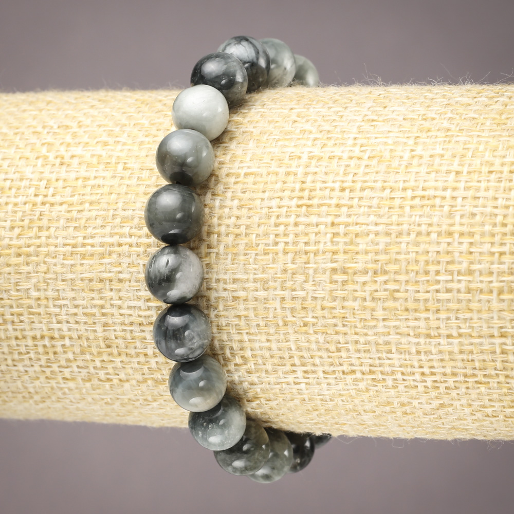 Elastic bracelet with natural Hawk's Eye smooth beads, diameter 8 mm (±)