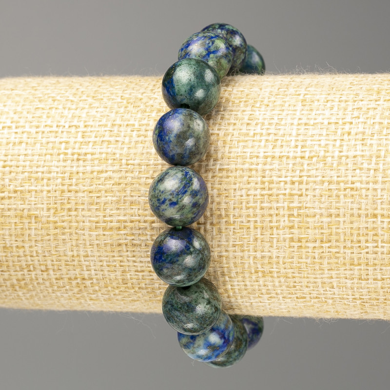 Azurite Bracelet with Smooth Beads, Natural Stone, 12 mm Diameter, 18 cm Length (Stretch)