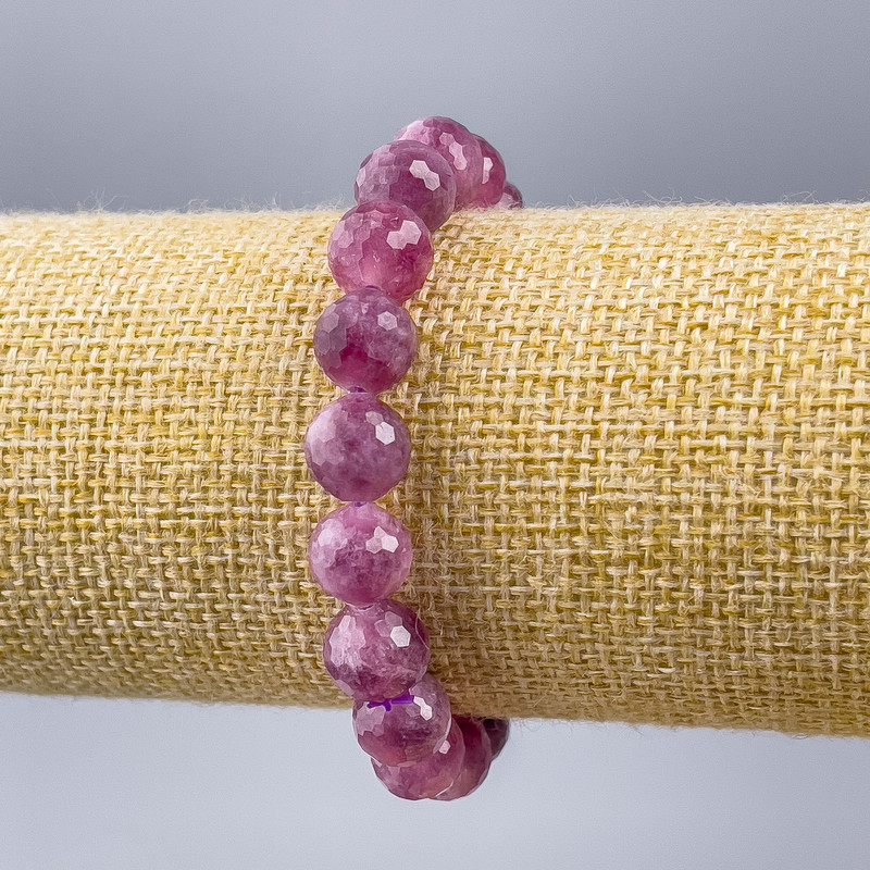 Bracelet Tourmaline natural stone faceted bead, diameter 10mm, length 18cm (stretch)