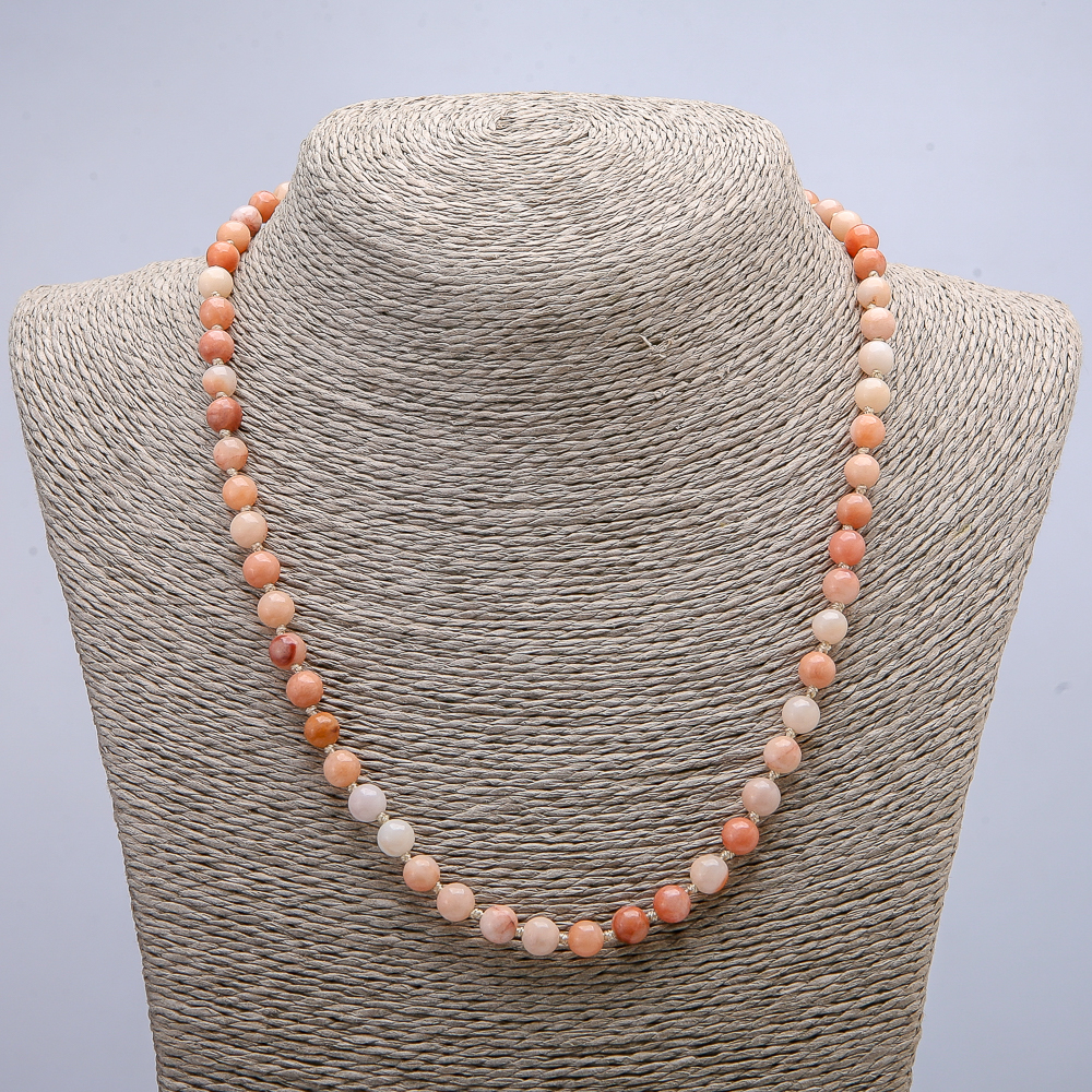 Necklace of synthetic selenite with smooth beads, 6 mm diameter, 46 cm+