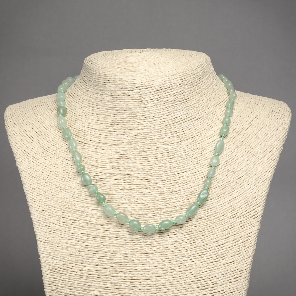 Faceted natural nephrite necklace, 8×6 mm beads, 45 cm long