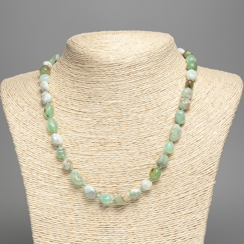 Chrysoprase natural gemstone necklace, tumbled beads, 8×10 mm diameter, length 50 cm+