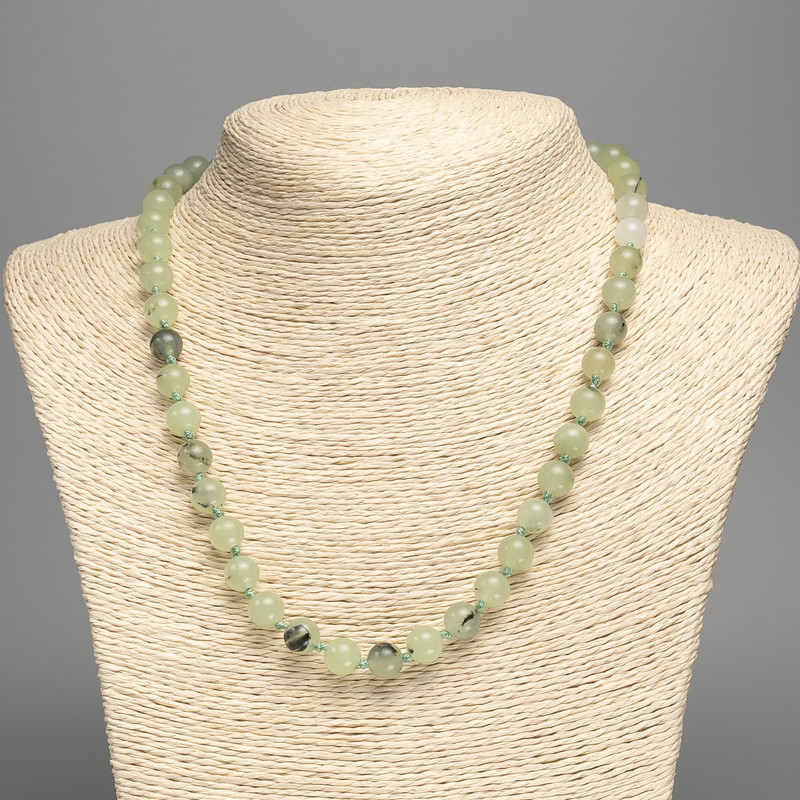 Prenite Natural Stone Necklace with Smooth Beads, 8 mm Diameter, 50 cm Length