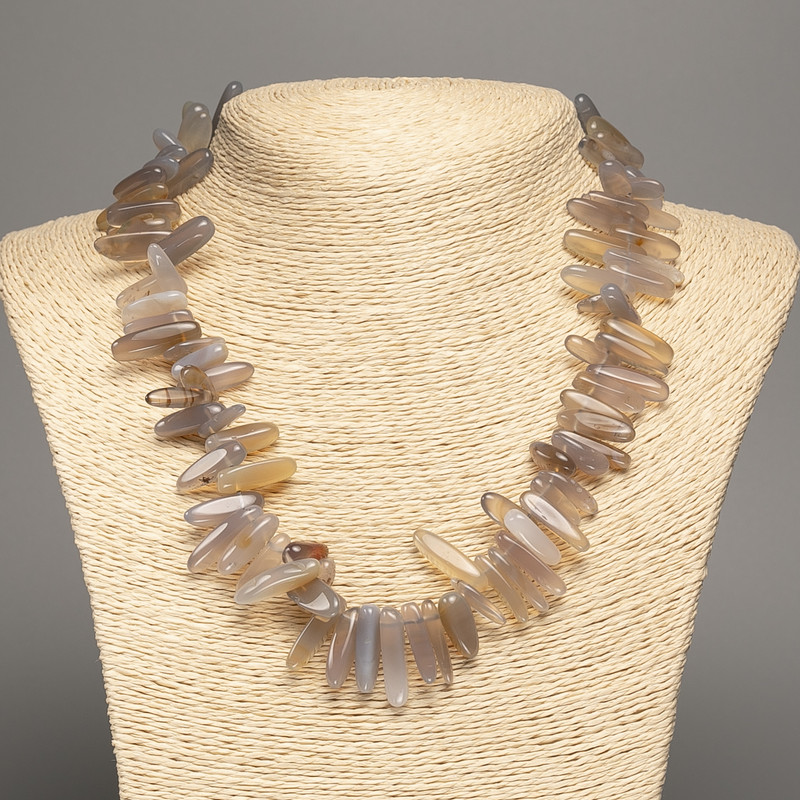 Natural Stone Necklace with Smoky Agate Chip 'Needle', 20x7 mm diameter, 48 cm length +
